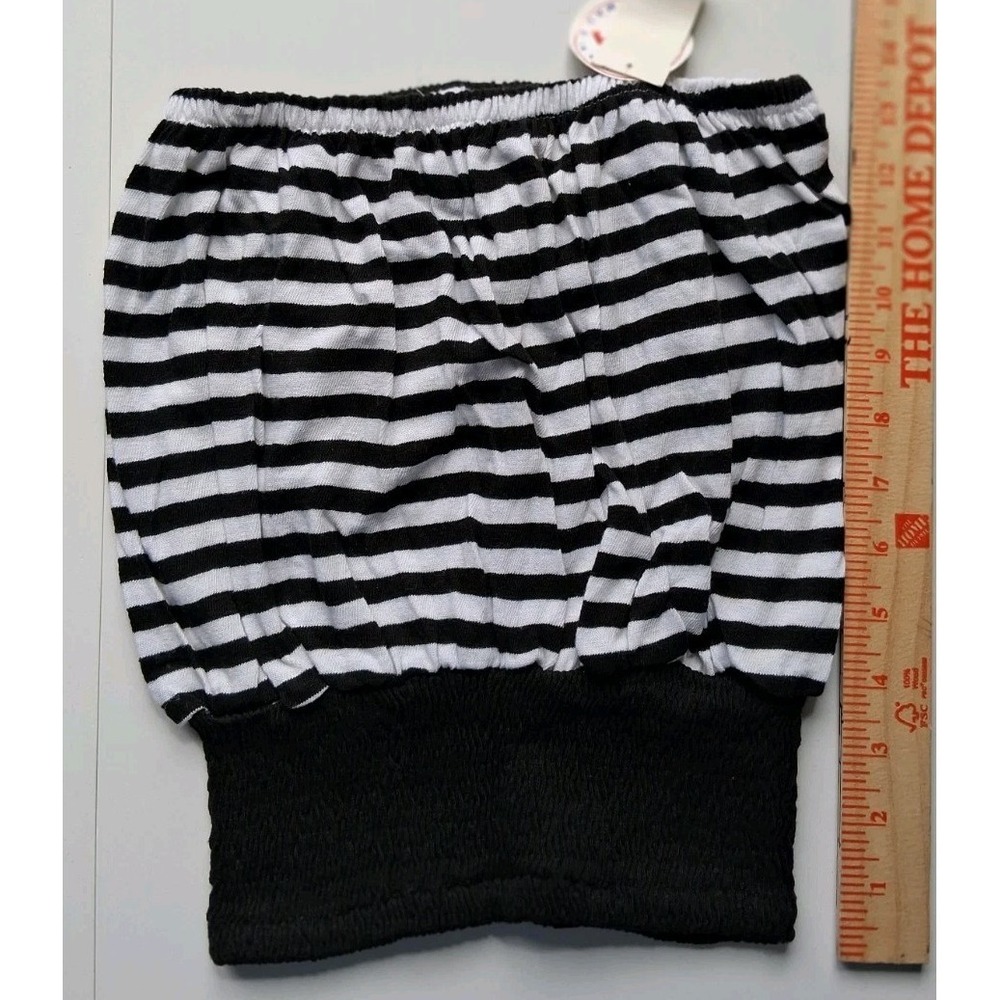 Vtg Black White Striped Bubble Tube Top Elastic Smocked Waist OS USA 1980's NOS